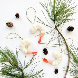 Shrimp Upcycled Wool Ornament Handmade Christmas Tree Ornament - thumbnail 3