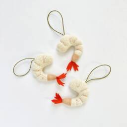 Shrimp Upcycled Wool Ornament Handmade Christmas Tree Ornament - thumbnail 4