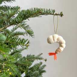 Shrimp Upcycled Wool Ornament Handmade Christmas Tree Ornament - thumbnail 2