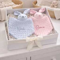Personalised Comforter, Blanket, Baby Shower Gift Set - Pink, Blue, White - thumbnail 2