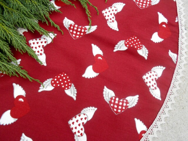 xmas Tree Skirt Christmas Heart Fabric Holiday Decor Swedish Ornament Hearts Gift - image 1