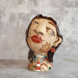 Woman Head Art Sculpture, Contemporary Object & Home Decor - thumbnail 1