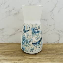 Blue Floral Flower Vase With Birds & Butterflies, Home Decor, Gifts, Bird Butterfly - thumbnail 2