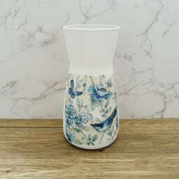 Blue Floral Flower Vase With Birds & Butterflies, Home Decor, Gifts, Bird Butterfly - thumbnail 3