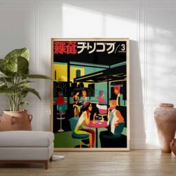 Retro Japanese Poster, Cocktail Bar Art, Botanical Print, Wall Asian Decor, Oriental Pop Art - thumbnail 2