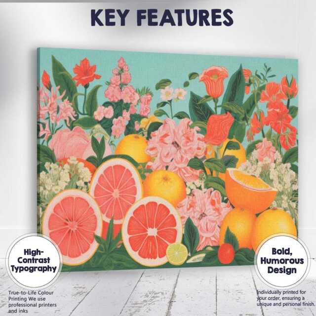 Vibrant Citrus Fruit & Floral Still Life Canvas Wall Art Print Decor Picture Ready To Hang - image 1