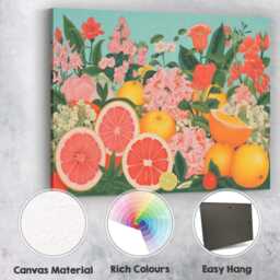Vibrant Citrus Fruit & Floral Still Life Canvas Wall Art Print Decor Picture Ready To Hang - thumbnail 2