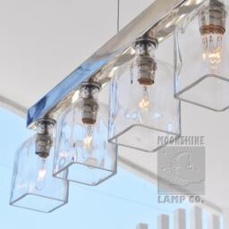 Mid Century Modern Chrome Bar Chandelier With Recycled Glass Bottle Light Fixtures - thumbnail 2