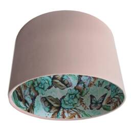 Baby Pink Velvet Lampshade, Teal Flowers Butterflies Lining, Boho Light Shade - thumbnail 2