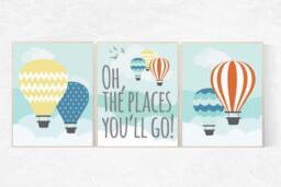 Hot Air Balloon Nursery Print Set Baby Room Wall Art - thumbnail 1
