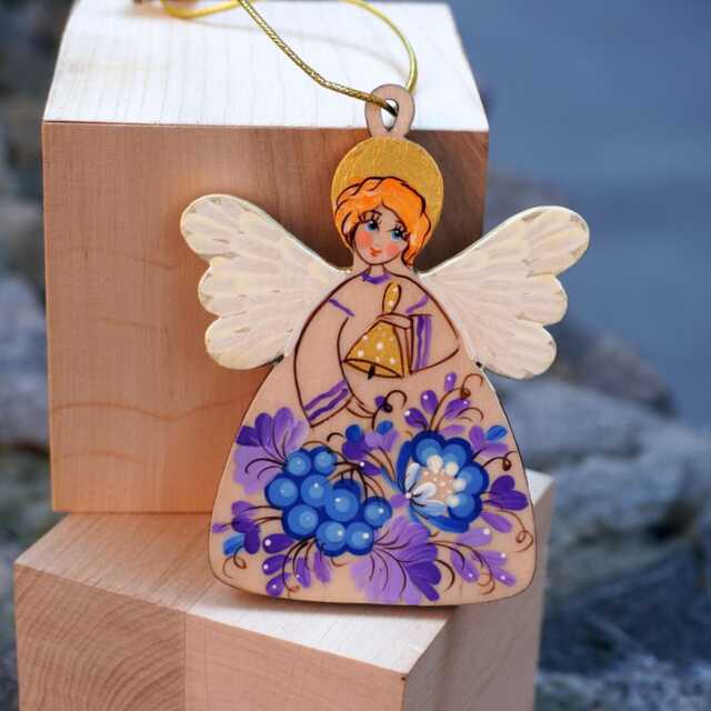 Ukrainian-Made Angel Chrismas Ornaments Wooden Folk-Art Decorations Handmade Christmas Angels Exclusive Folk Art Ethnic Christmas - image 1