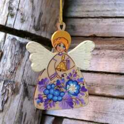 Ukrainian-Made Angel Chrismas Ornaments Wooden Folk-Art Decorations Handmade Christmas Angels Exclusive Folk Art Ethnic Christmas - thumbnail 3