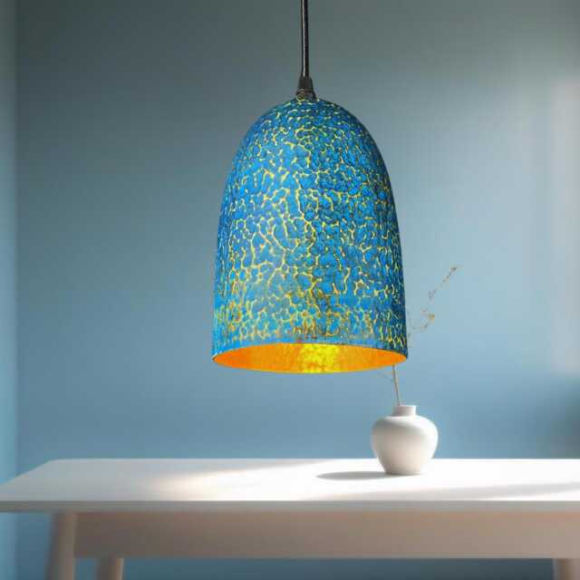 Handmade Blue Patina Brass Pendant Light Rustic Dome Ceiling Lamp - image 1