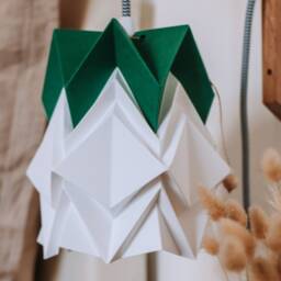 Origami Wall Lighting Fixture - Wooden Bracket With Small Paper Pendant Light - thumbnail 3