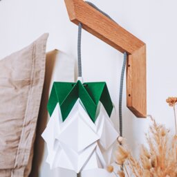 Origami Wall Lighting Fixture - Wooden Bracket With Small Paper Pendant Light - thumbnail 2
