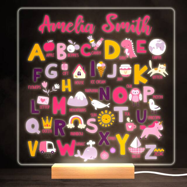 Alphabet Girl Pink Letter Names Bright Square Personalised Gift Lamp Night Light - Bedroom - image 1