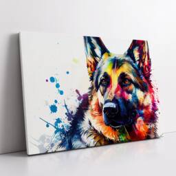 German Shepherd Abstract Dog Pet Animal Painting Splatter Wall Art, Framed Canvas Poster Print, Home Kitchen Office Room Decor, Gifts - thumbnail 2