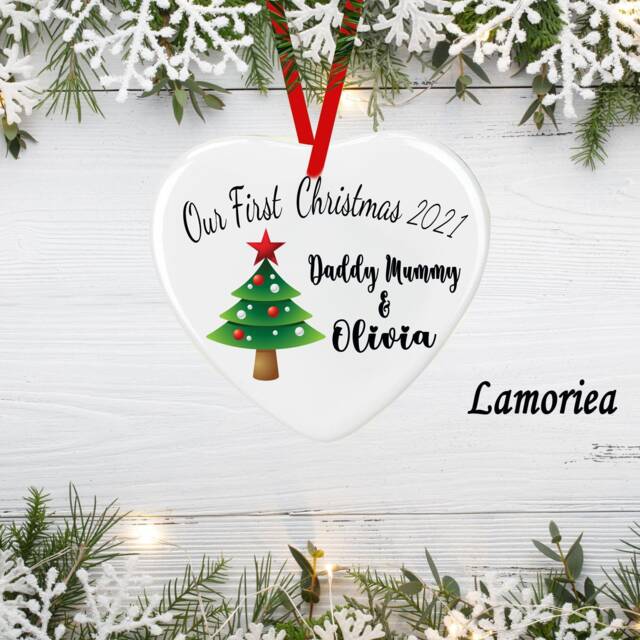 Personalised First Christmas Family, Xmas Home Decor, Hanging Ornament, New Baby Bauble, Xmas Gift, Custom Gift, Tree Decoration - image 1