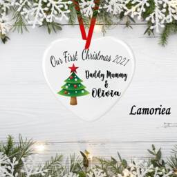 Personalised First Christmas Family, Xmas Home Decor, Hanging Ornament, New Baby Bauble, Xmas Gift, Custom Gift, Tree Decoration - thumbnail 1