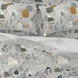 Outdoor Adventure Sheets - Max's Map Grey By Nouveau_Bohemian Woodland Forest Boys Room Cotton Sateen Sheet Set Bedding Spoonflower - thumbnail 3
