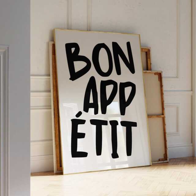 Bon Appetit Poster French Quote Typography Print, Kitchen Wall Art - image 1