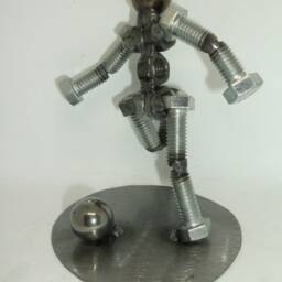 Upcycled Metal Soccer Player Figurine Handmade Athlete Sculpture - thumbnail 4