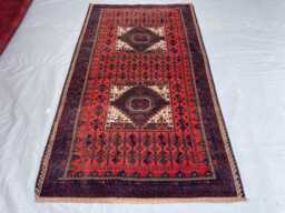 Baluch Sistan Rug 4x7, Red Double Medallion Tribal Rug, Handmade Wool Baluchi Area Moody Geometric Nomad Accent - thumbnail 1