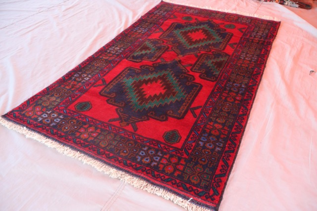 3x5'5 Ft Red Afghan Zer Khaki Rug, Turkmen Hand Knotted Veg Dyes Wool Tribal Geometric Oriental Area Rug For Bedroom, Living Room - image 1
