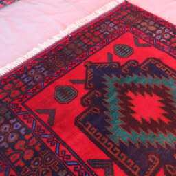 3x5'5 Ft Red Afghan Zer Khaki Rug, Turkmen Hand Knotted Veg Dyes Wool Tribal Geometric Oriental Area Rug For Bedroom, Living Room - thumbnail 3