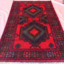 3x5'5 Ft Red Afghan Zer Khaki Rug, Turkmen Hand Knotted Veg Dyes Wool Tribal Geometric Oriental Area Rug For Bedroom, Living Room - thumbnail 2