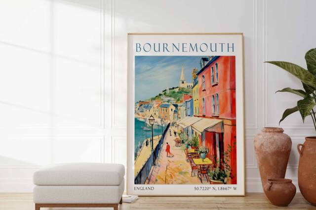 Bournemouth Print, Travel Poster, Vintage Wall Art - image 1