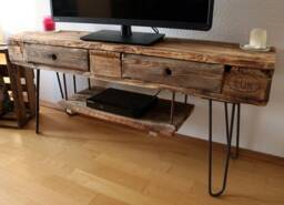 Tv Stand Made From Euro Pallets Vintage With Hairpin Legs Industrial Loft Design Wooden Sideboard/Lowboard Upcycled Furniture - thumbnail 1