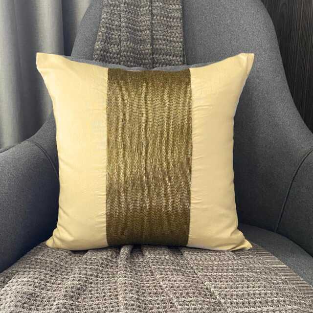 Gold Art Silk Beaded Striped Decorative Pillow Sham Cover, 24x24/26x26 Modern Style Couch/Sofa/Bed Designer Euro Cover - Center - image 1