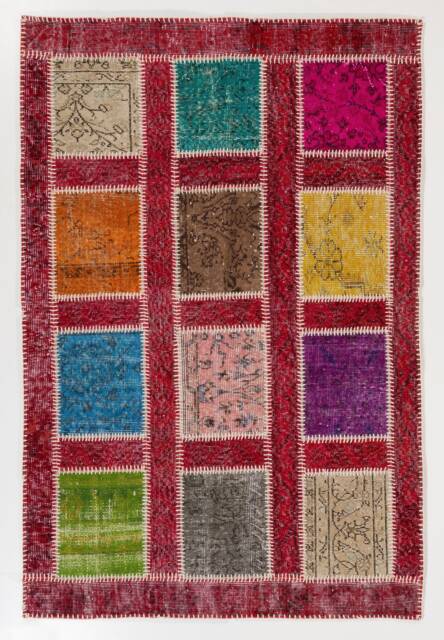 Handmade Turkish Patchwork Rug 4x6 Ft Multicolor Wool Carpet - image 1