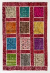 Handmade Turkish Patchwork Rug 4x6 Ft Multicolor Wool Carpet - thumbnail 1