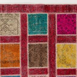 Handmade Turkish Patchwork Rug 4x6 Ft Multicolor Wool Carpet - thumbnail 3