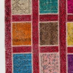 Handmade Turkish Patchwork Rug 4x6 Ft Multicolor Wool Carpet - thumbnail 4