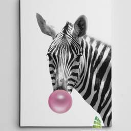 Zebra Blowing Pink Bubble Gum Canvas Art Wall Print Picture Animal Fashion Framed Home Decor -D165 - thumbnail 2