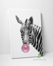 Zebra Blowing Pink Bubble Gum Canvas Art Wall Print Picture Animal Fashion Framed Home Decor -D165 - thumbnail 1