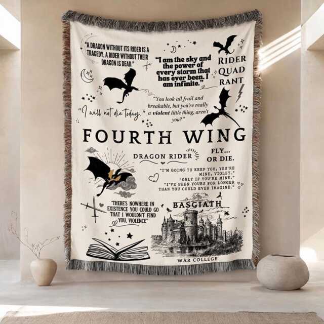 Basgiath War College Woven Blanket, Fourth Wing Throw, Dragon Rider Throw Fantasy Book Inspired Decor, Lover Gift - image 1