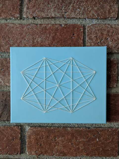 Robin's Egg Blue & White Octagon Geometric Mid-Century Modern String Art Embroidery Wall Hanging - image 1