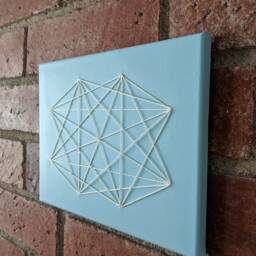 Robin's Egg Blue & White Octagon Geometric Mid-Century Modern String Art Embroidery Wall Hanging - thumbnail 2