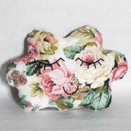 Cloud Cushion Doudou Cotton Cream Print Floral Paint English Countryside Embroidered Serene Face Too Cute Black Thread Made in France - thumbnail 2