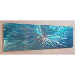 Teal Silver Abstract Metal Wall Art, Contemporary Home Decor