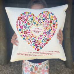 Thank You Teacher/Teaching Assistant Personalised Linen Cushion Gift, Multicoloured Floral Heart Homeware - thumbnail 1