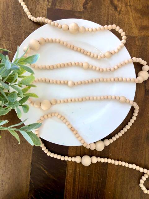 Wood Bead Garland, Natural Christmas Decor, Tree Farmhose, Modern, Scandinavian, Boho, Timeless Decor - image 1
