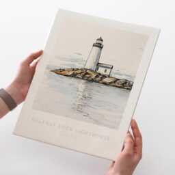 Halfway Rock Lighthouse Maine Wall Art Print - Pen Ink & Watercolor Illustration, Archival Quality Fine Art Print. State Gift - thumbnail 2