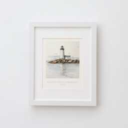 Halfway Rock Lighthouse Maine Wall Art Print - Pen Ink & Watercolor Illustration, Archival Quality Fine Art Print. State Gift - thumbnail 3