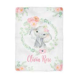 Baby Elephant Floral Blanket Personalized in Fleece, Minky, Or Sherpa. Perfect Gift - thumbnail 1