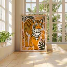 Tiger Wall Art, Mid Century Modern Jungle Print, Bold Poster, Retro Animal Decor, Kids Room Safari Scandi Style Artwork - thumbnail 3